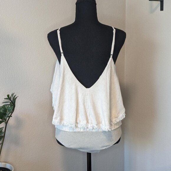 Promesa Flounce Cami Linen Rayon Cotton Bodysuit - Picture 2 of 13